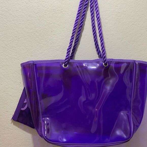 Transparent PVC handbag purple with small wrislet - Picture 4 of 9